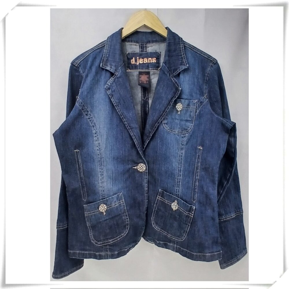 💲Sale 3/$15 - D. Jeans Blue Fitted One Button Blazer Jacket Rhinestone Buttons